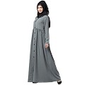Front open abaya with pintucks- Grey Front open abaya with pintucks- Grey
